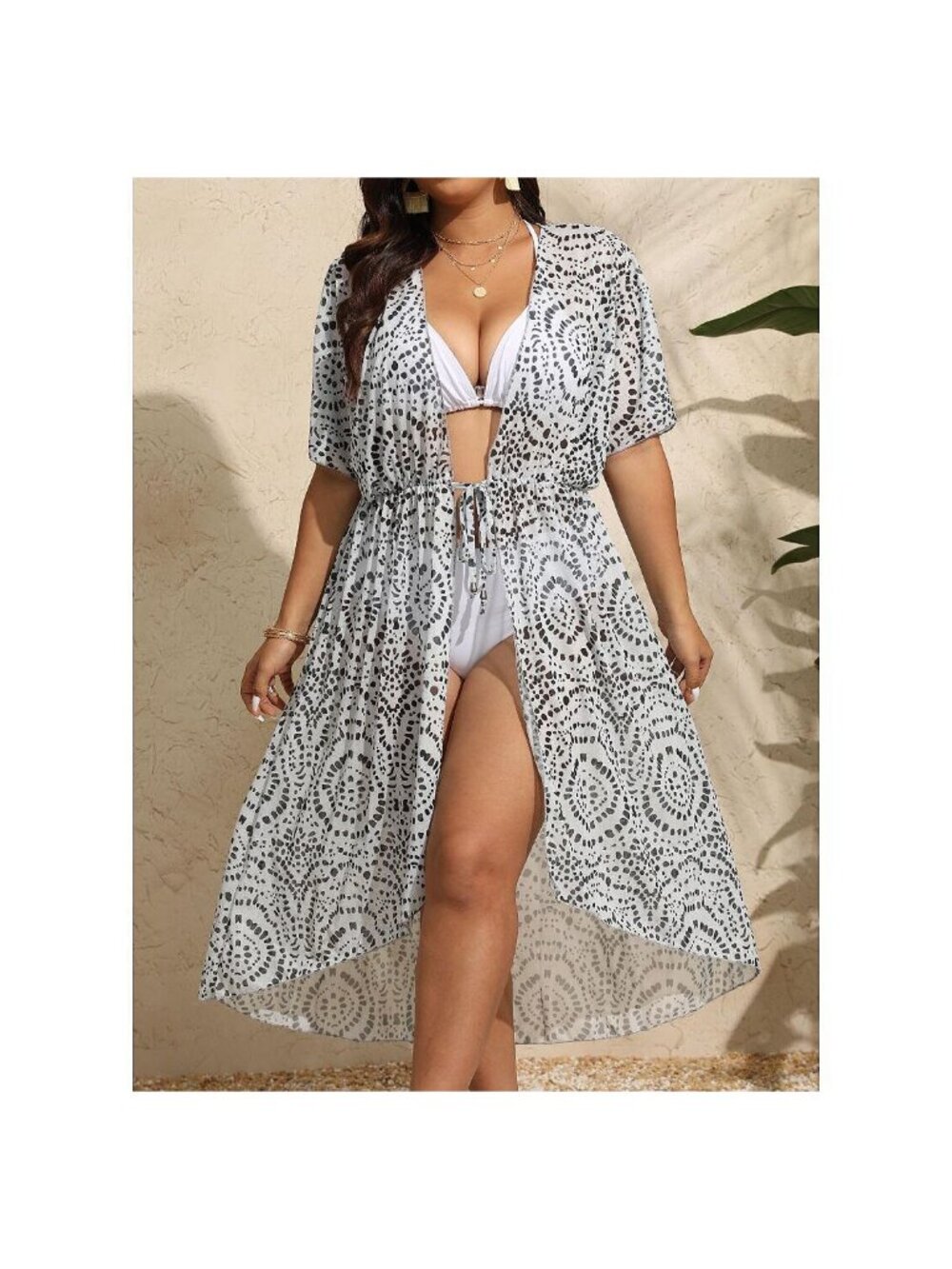 Women Open Front Striped Maxi Cardigan Beach Swimsuit Coverup NWT